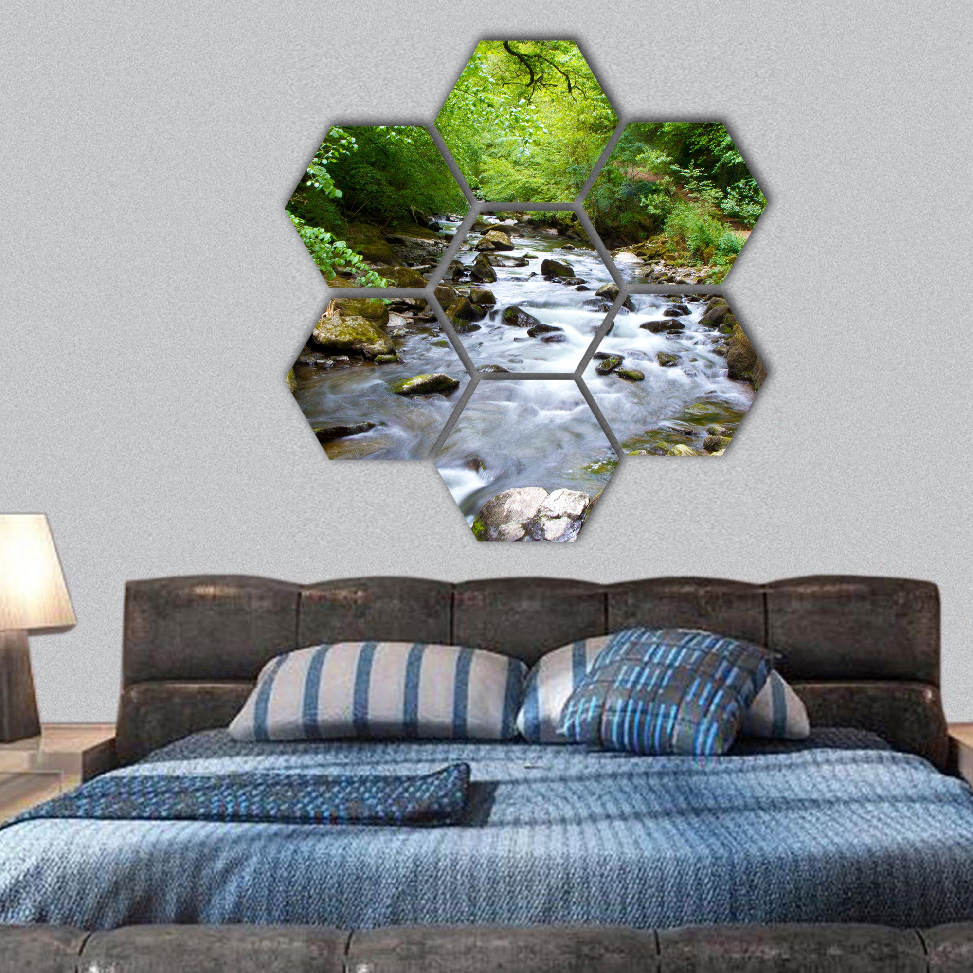 River Lyn Watersmeet near Lynton in Devon hexagonal canvas wall art