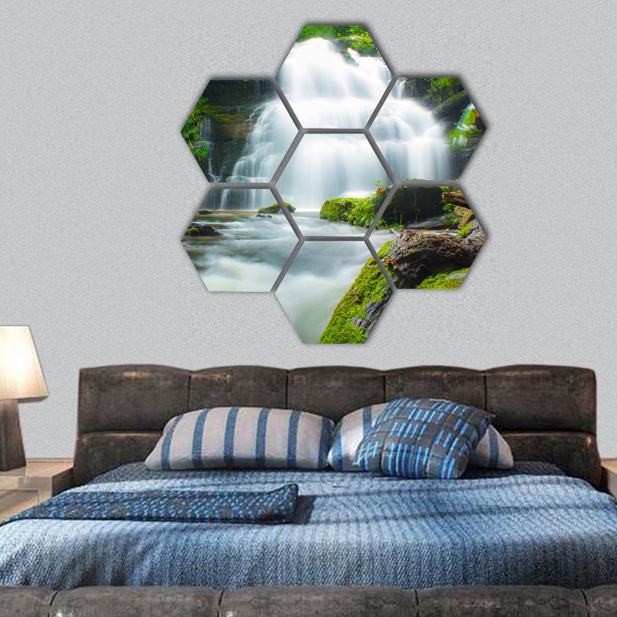 Mundaeng Waterfall, Thailand hexagonal canvas wall art
