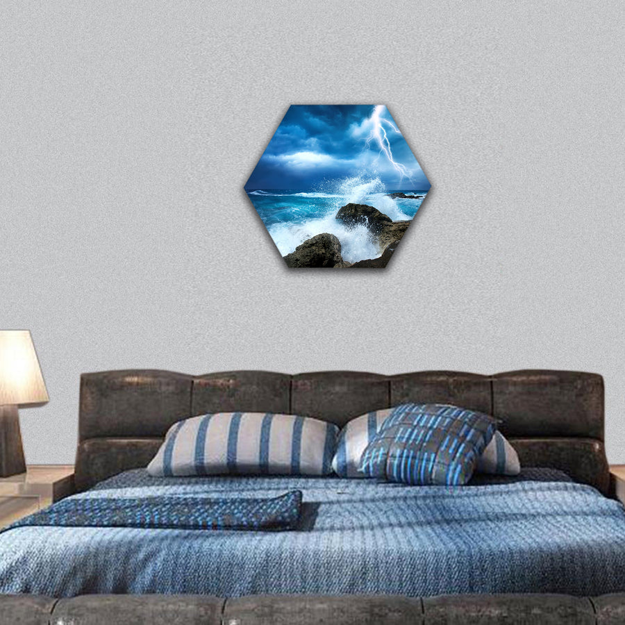 Ocean Storm hexagonal canvas wall art