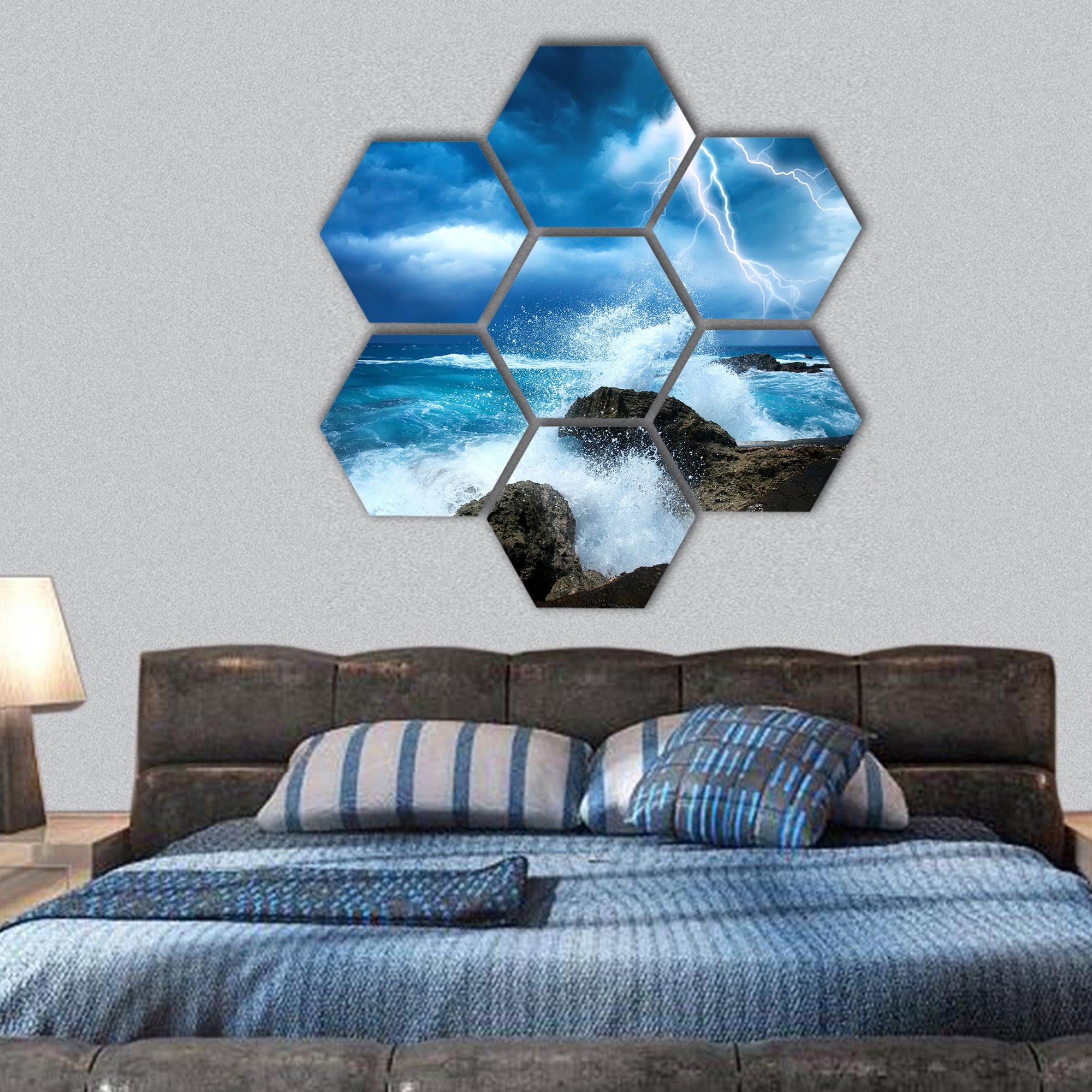 Ocean Storm hexagonal canvas wall art