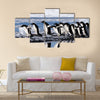 Group Adelie penguins going to the water. Multi Panel Canvas wall Art