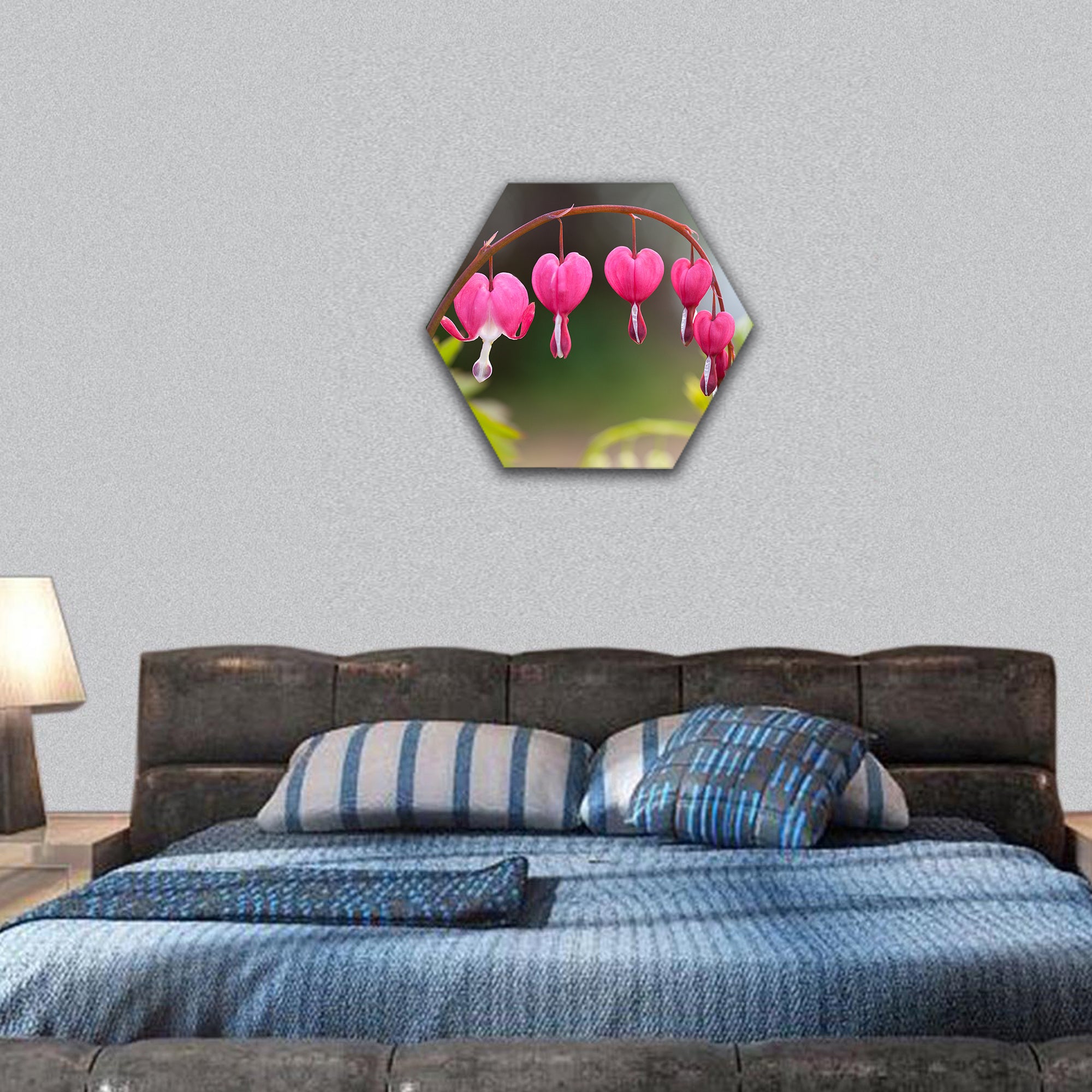 blossoms of bleeding heart flowers hexagonal canvas wall art