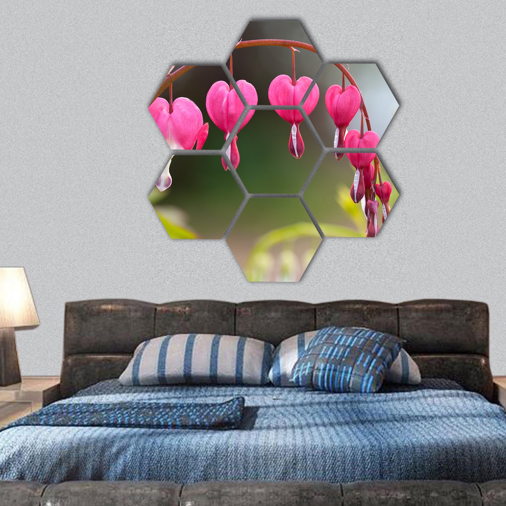 blossoms of bleeding heart flowers hexagonal canvas wall art