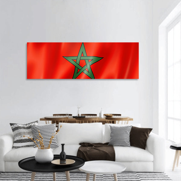 Morocco flag, three dimensional render, satin texture panoramic canvas wall art