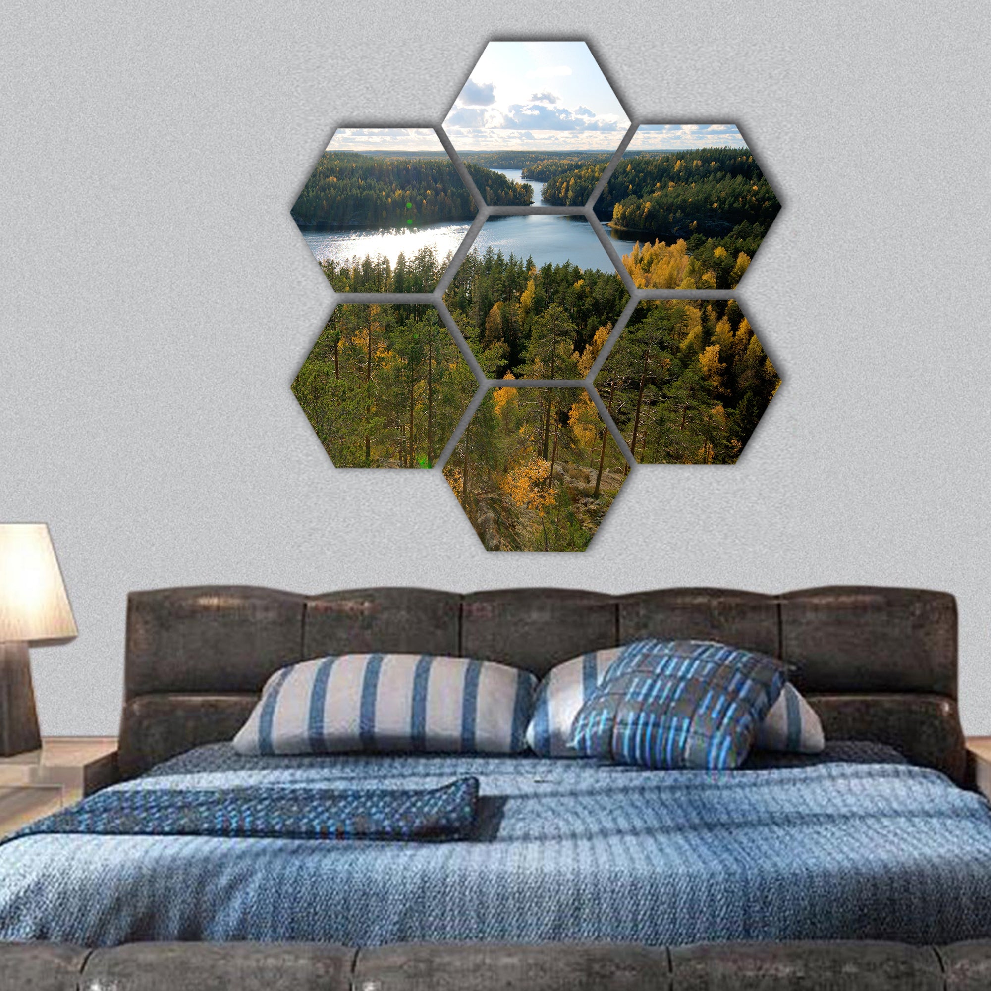beautiful forest scenery hexagonal canvas wall art