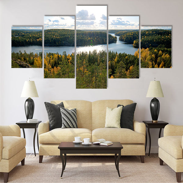 View over forest in autumn colors Multi panel canvas wall art
