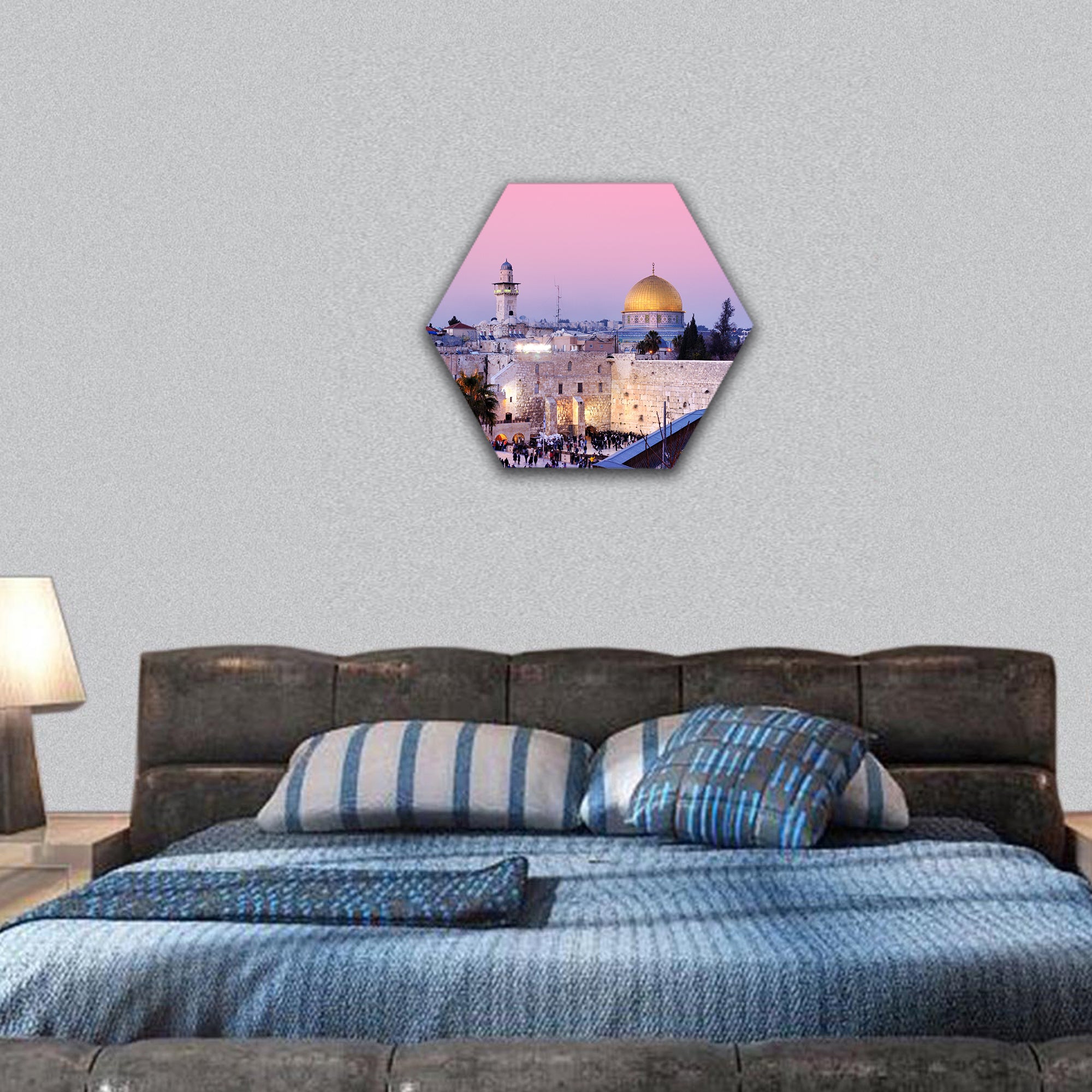 Dome of the Rock and Western Wall in Israel hexagonal canvas wall art