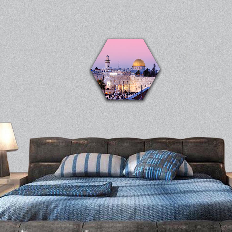 Dome of the Rock and Western Wall in Israel hexagonal canvas wall art