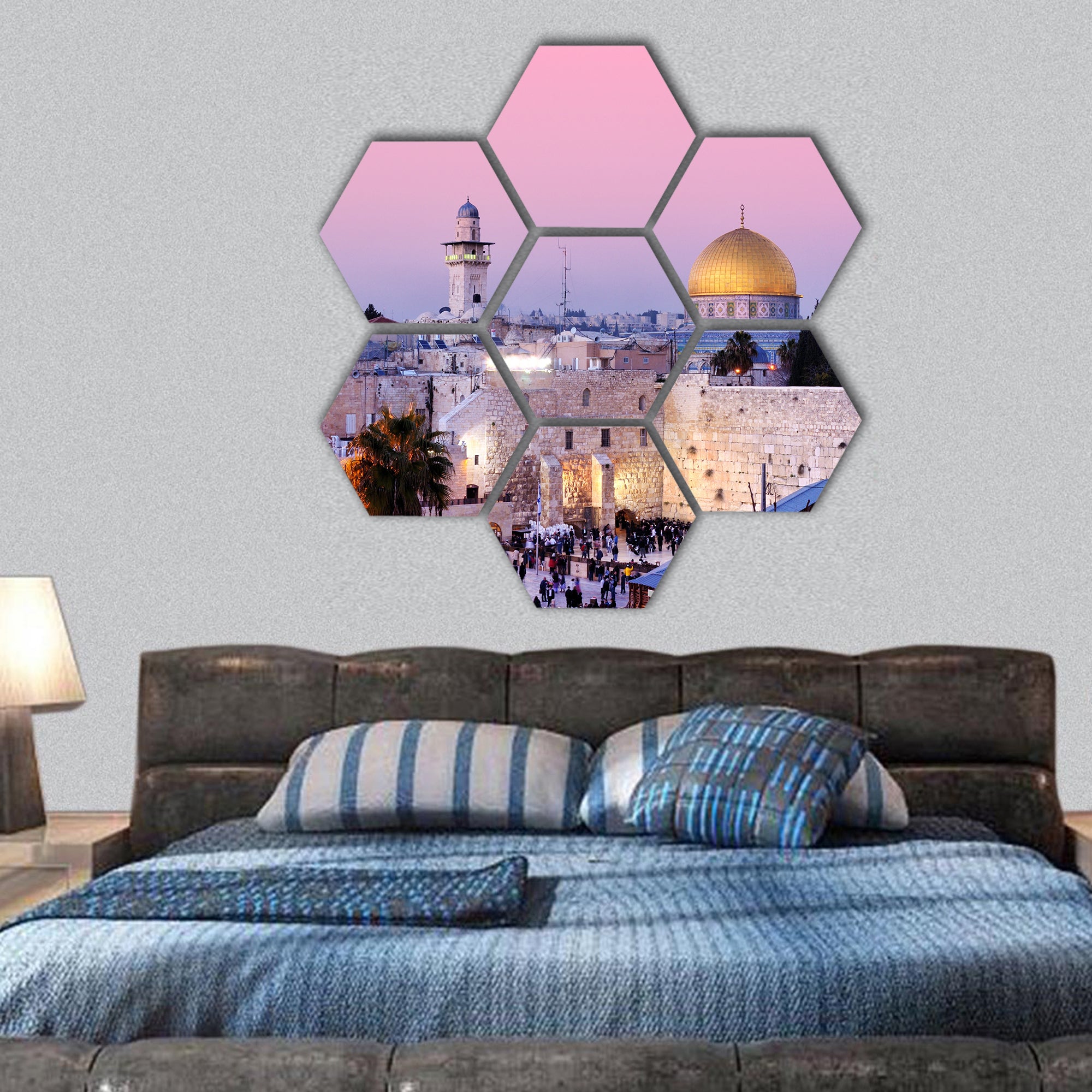 Dome of the Rock and Western Wall in Israel hexagonal canvas wall art
