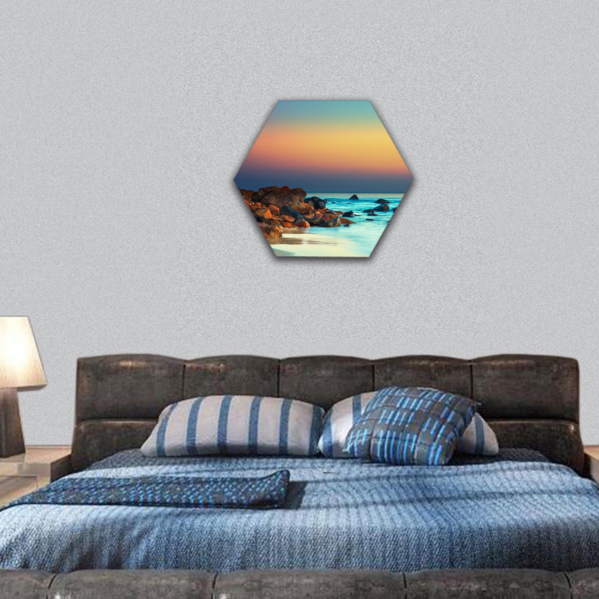 Sunset over the sea hexagonal canvas wall art