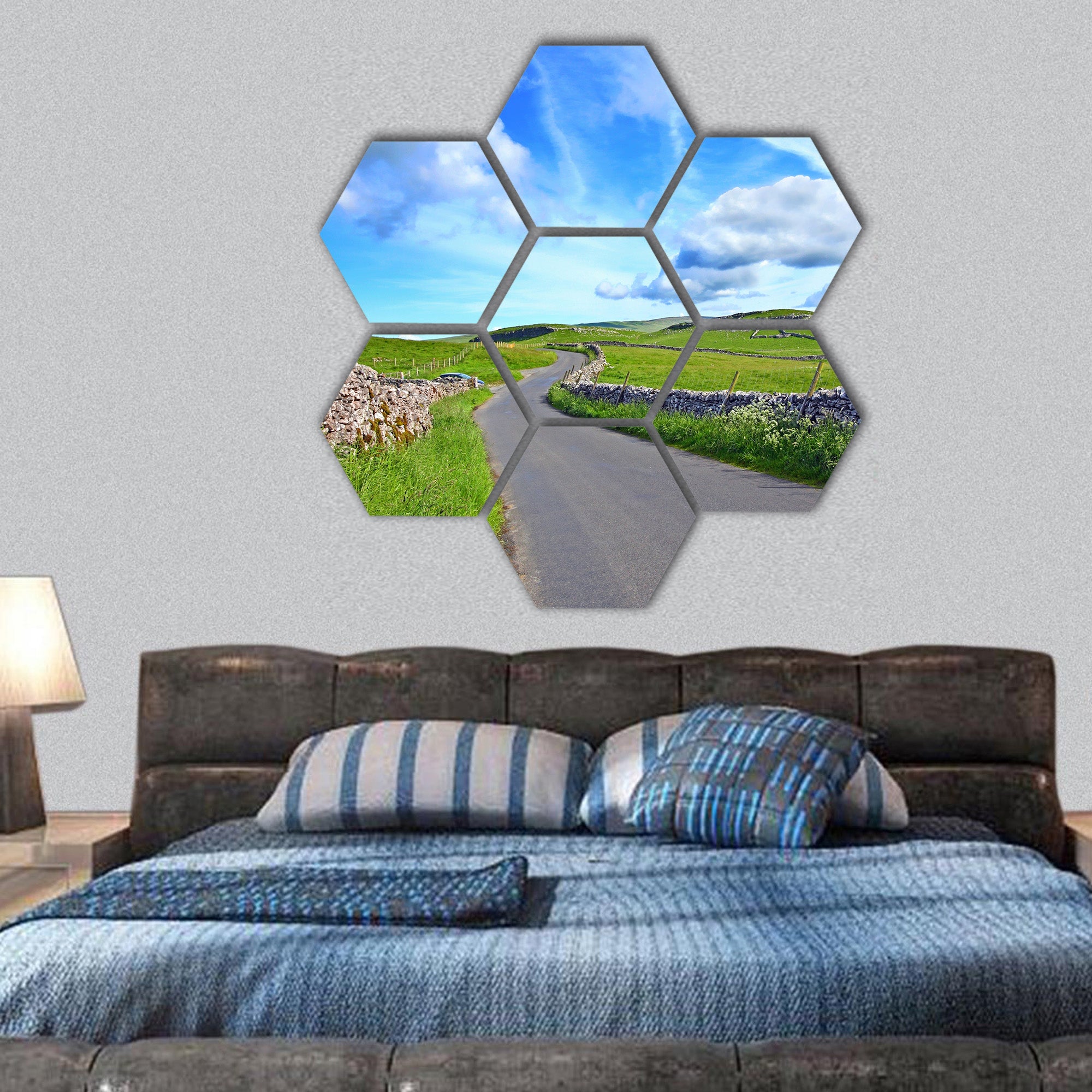 Yorskshire Dales on a beautiful sunny day hexagonal canvas wall art