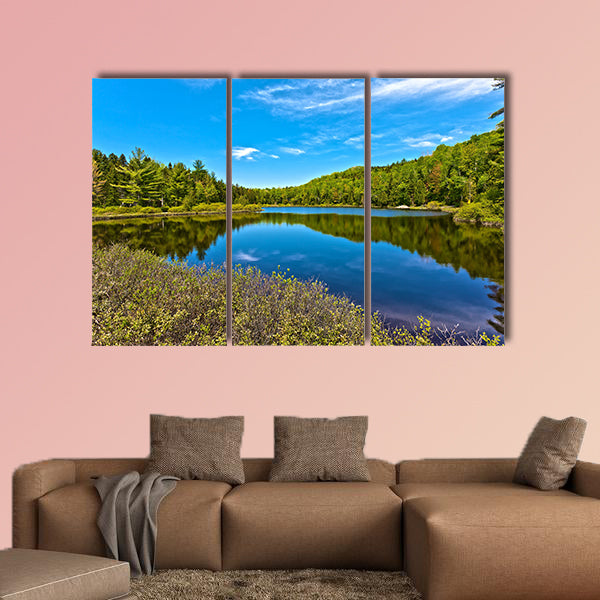 Panorama lake of sacacomie in quebec Canada Multi panel canvas wall art