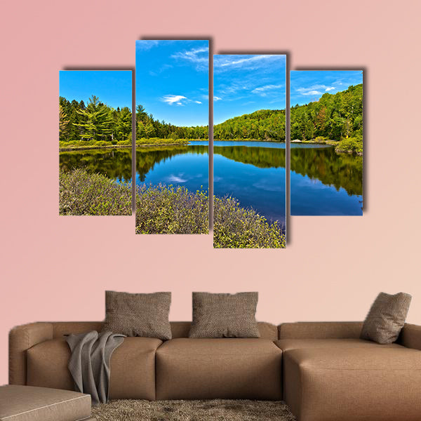 Panorama lake of sacacomie in quebec Canada Multi panel canvas wall art