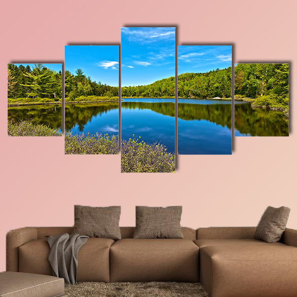 Panorama lake of sacacomie in quebec Canada Multi panel canvas wall art