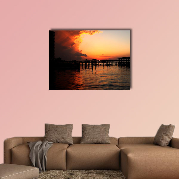 The Gulf Shores, Alabama, Bayou Dock at Dusk multi panel canvas wall art
