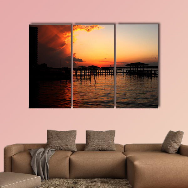 The Gulf Shores, Alabama, Bayou Dock at Dusk multi panel canvas wall art