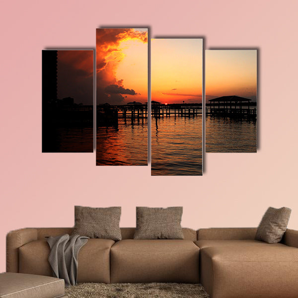 The Gulf Shores, Alabama, Bayou Dock at Dusk multi panel canvas wall art