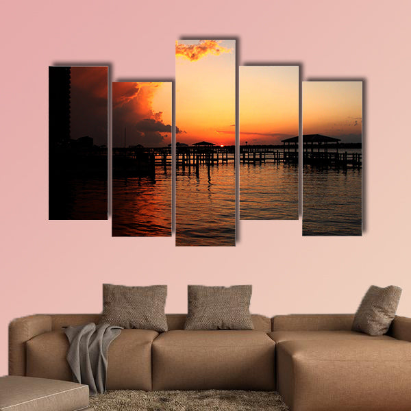 The Gulf Shores, Alabama, Bayou Dock at Dusk multi panel canvas wall art