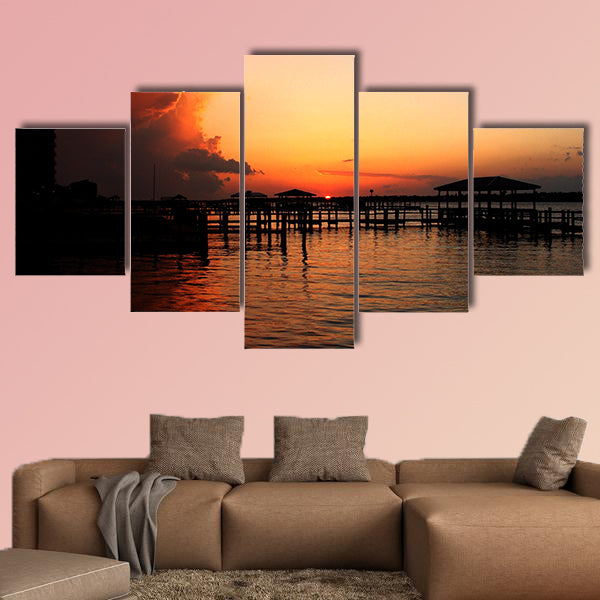 The Gulf Shores, Alabama, Bayou Dock at Dusk multi panel canvas wall art