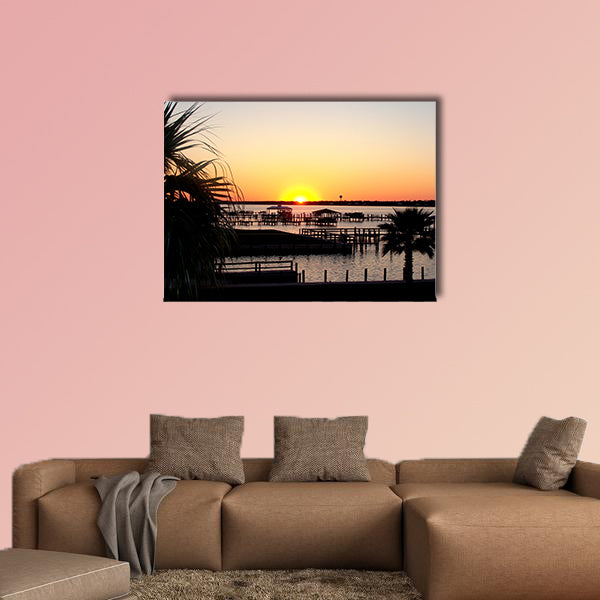 The Gulf Shores, Alabama, Bayou Dock at Dusk multi panel canvas wall art
