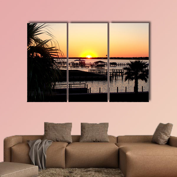 The Gulf Shores, Alabama, Bayou Dock at Dusk multi panel canvas wall art