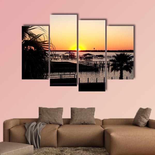 The Gulf Shores, Alabama, Bayou Dock at Dusk multi panel canvas wall art