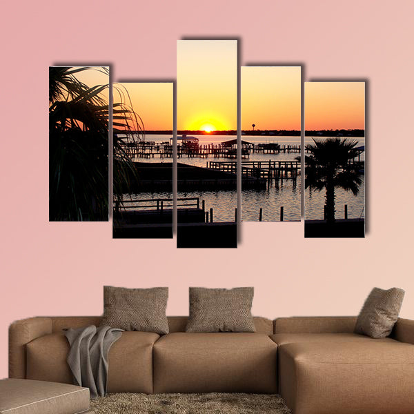 The Gulf Shores, Alabama, Bayou Dock at Dusk multi panel canvas wall art