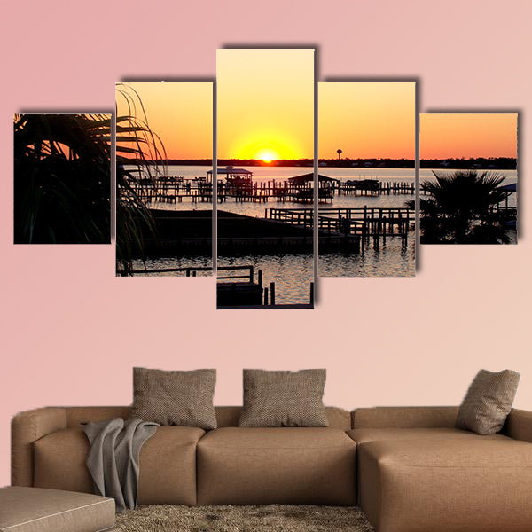 The Gulf Shores, Alabama, Bayou Dock at Dusk multi panel canvas wall art