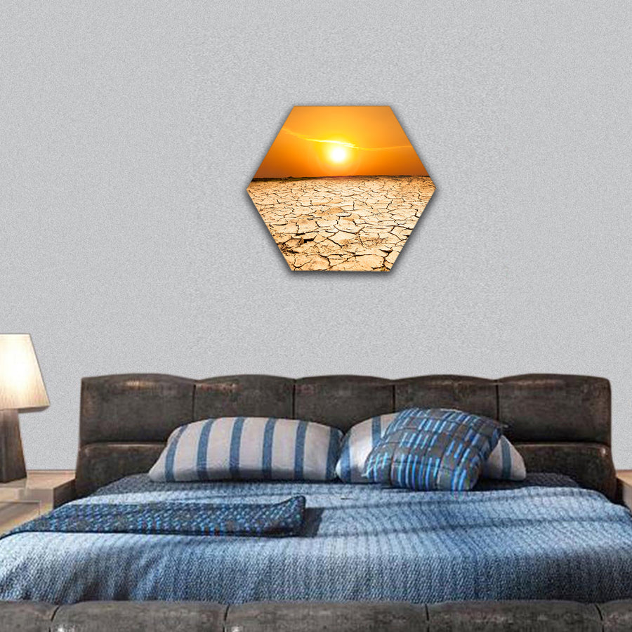 Drought land and hot weather hexagonal canvas wall art