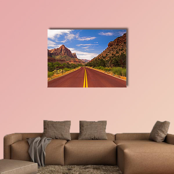 The road in Zion Canyon National Park, Utah multi panel canvas wall art