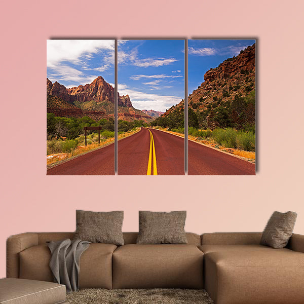 The road in Zion Canyon National Park, Utah multi panel canvas wall art
