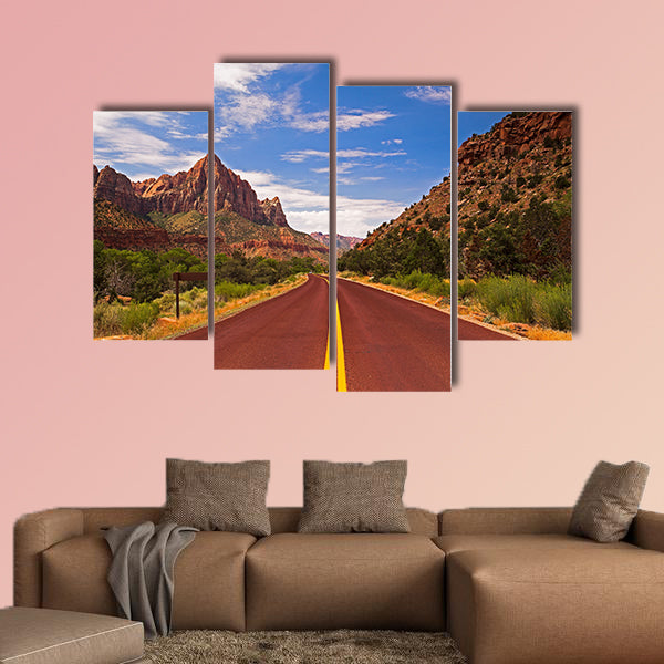 The road in Zion Canyon National Park, Utah multi panel canvas wall art