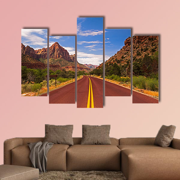 The road in Zion Canyon National Park, Utah multi panel canvas wall art