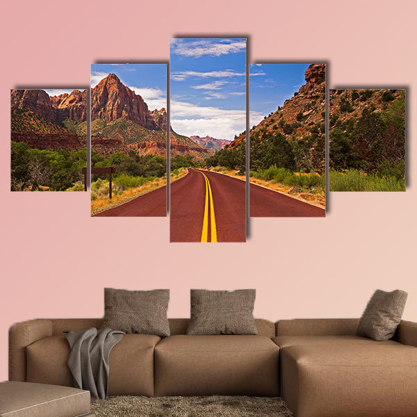 The road in Zion Canyon National Park, Utah multi panel canvas wall art