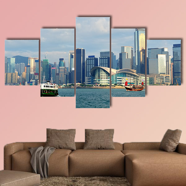 Urban architecture in Hong Kong Victoria Harbor multi panel canvas wall art