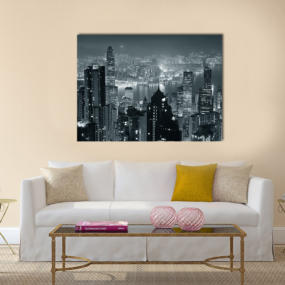 Hong Kong city skyline at night multi panel canvas wall art