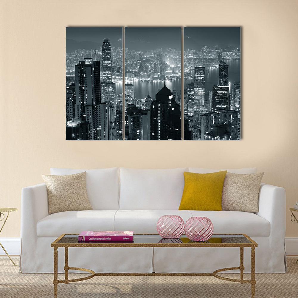 Hong Kong city skyline at night multi panel canvas wall art