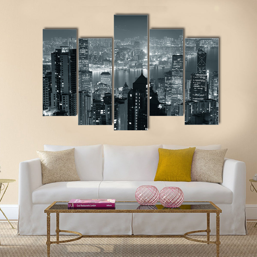Hong Kong city skyline at night multi panel canvas wall art
