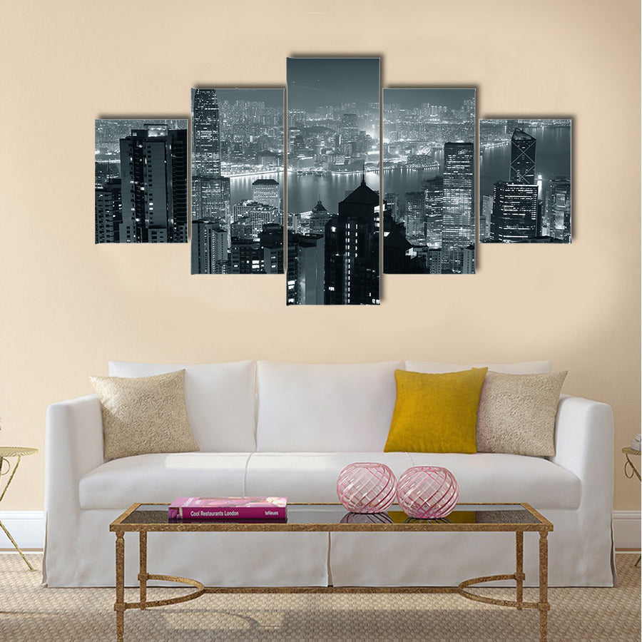 Hong Kong city skyline at night multi panel canvas wall art