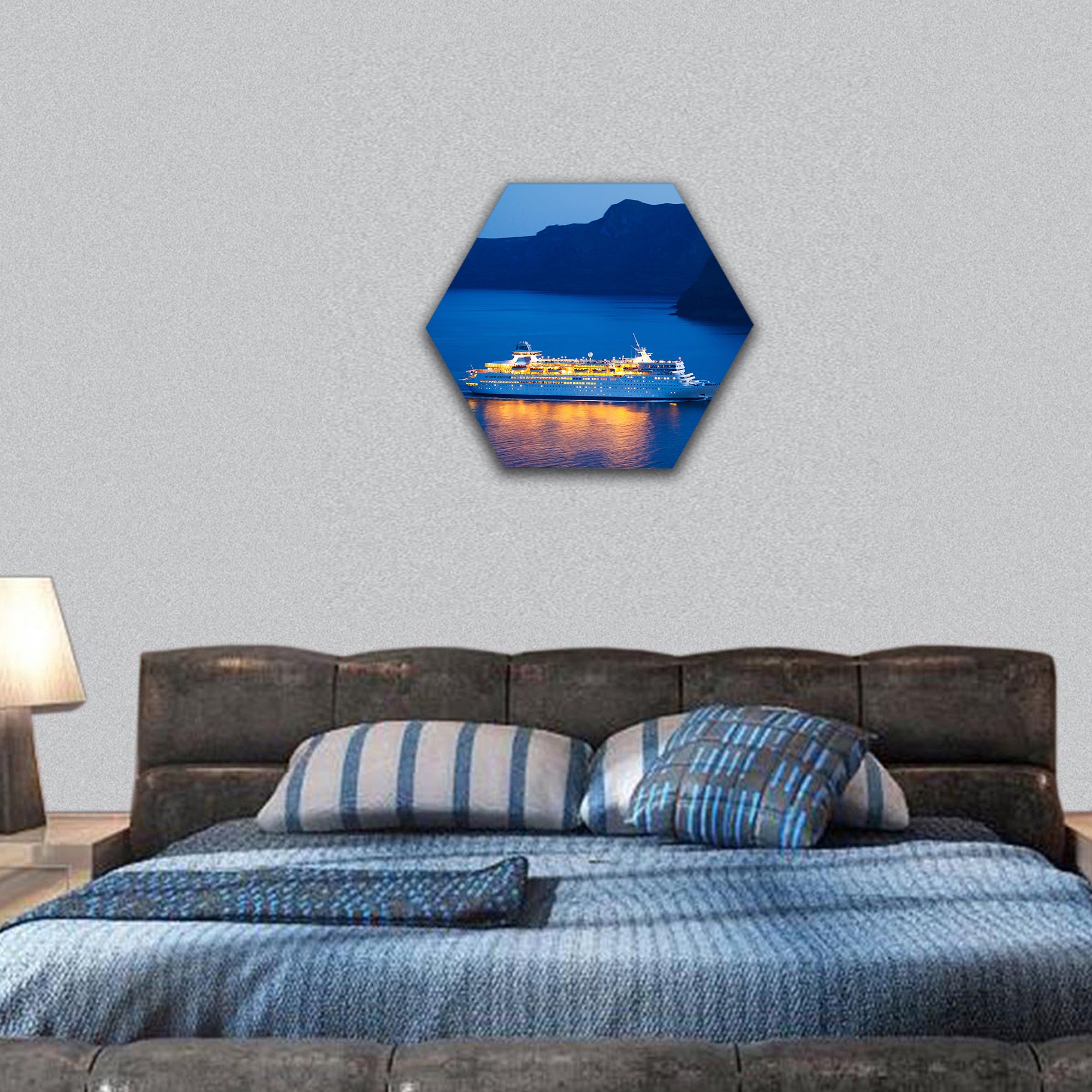Luxury Cruise Ship at Sunset hexagonal canvas wall art