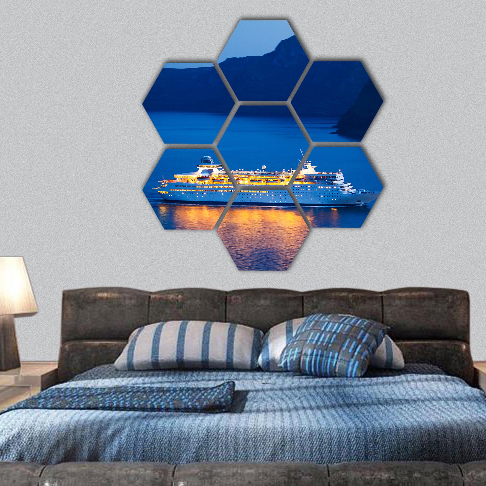 Luxury Cruise Ship at Sunset hexagonal canvas wall art