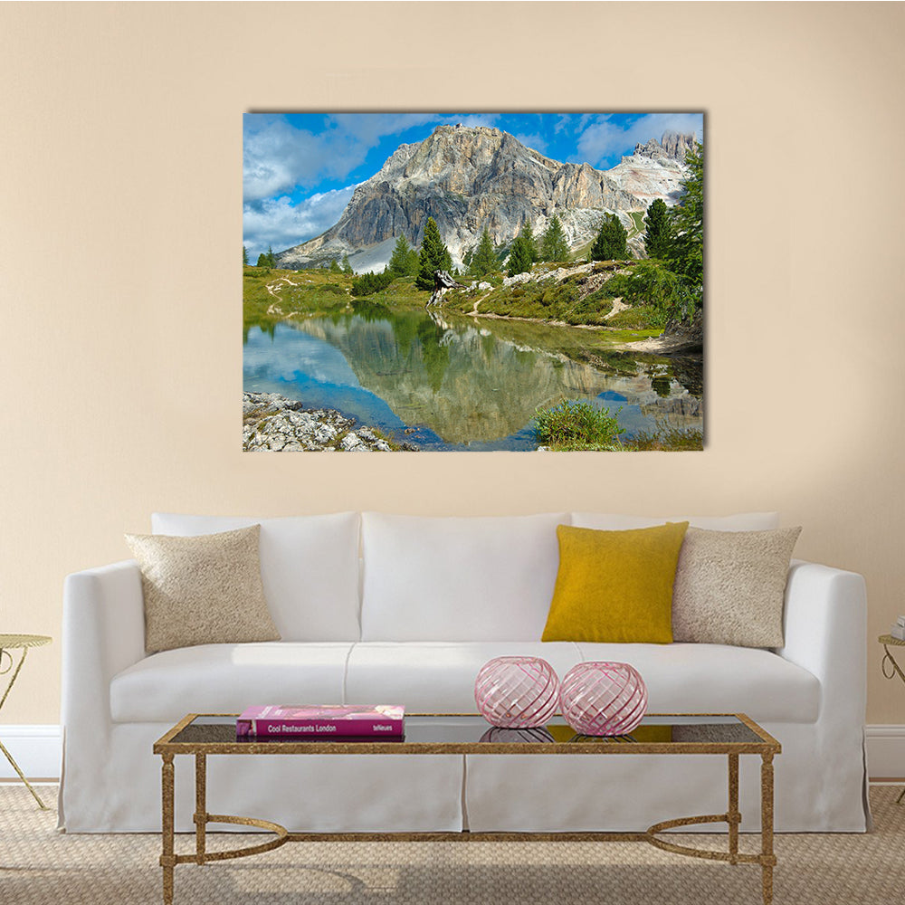 A view of the Limides Lake and Mount Lagazuoi, Dolomites in the Italy multi panel canvas wall art