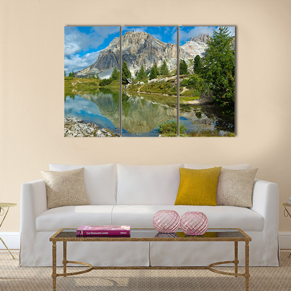 A view of the Limides Lake and Mount Lagazuoi, Dolomites in the Italy multi panel canvas wall art