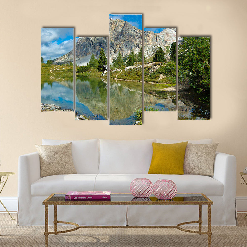 A view of the Limides Lake and Mount Lagazuoi, Dolomites in the Italy multi panel canvas wall art
