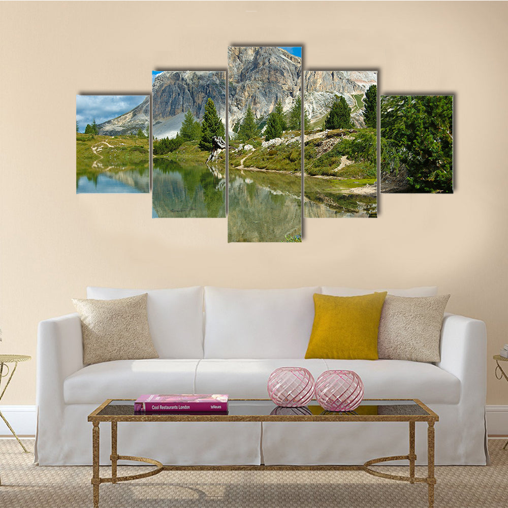 A view of the Limides Lake and Mount Lagazuoi, Dolomites in the Italy multi panel canvas wall art