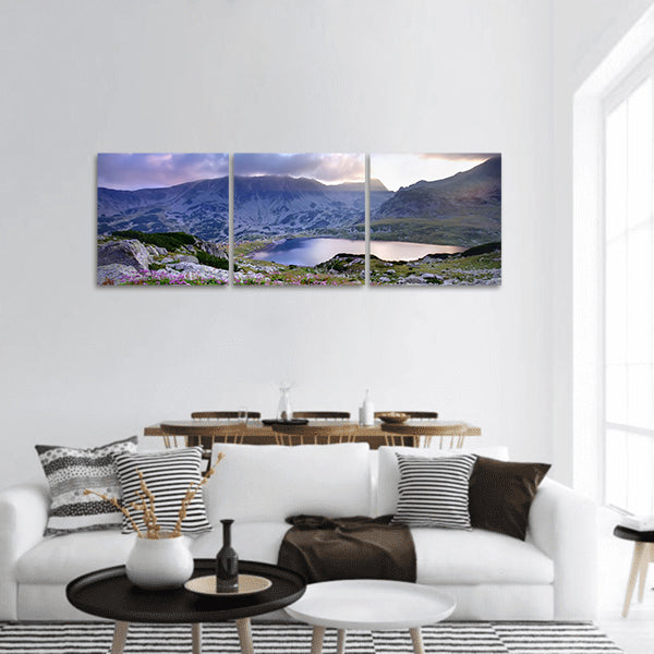 Retezat National Park with lake on mountain , Romania  panoramic canvas wall art