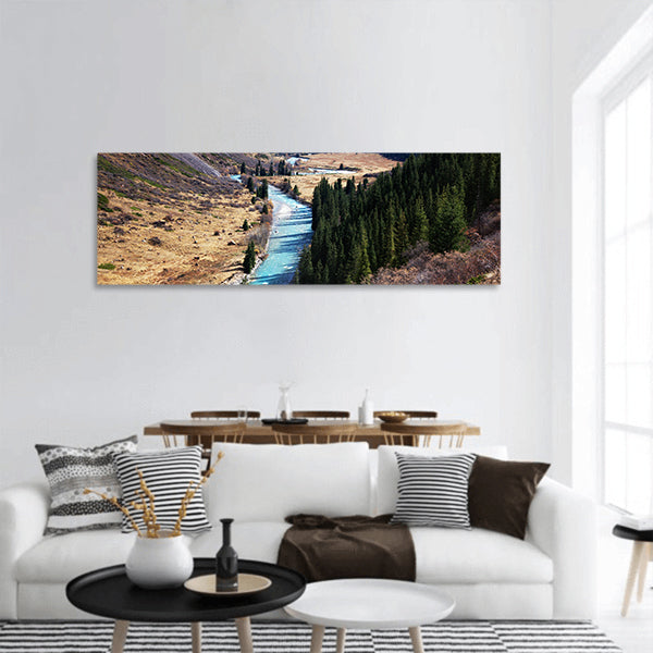 The Chilik river in Tyan-Shan mountains, Kazakhstan panoramic canvas wall art