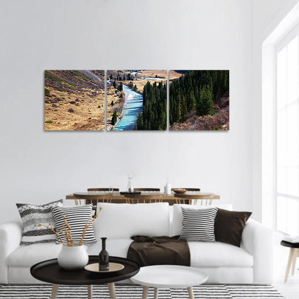 The Chilik river in Tyan-Shan mountains, Kazakhstan panoramic canvas wall art