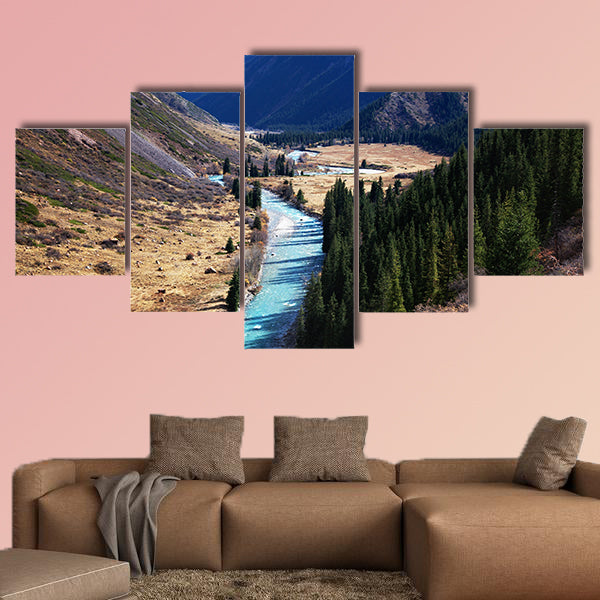 The Chilik River in Tyan-Shan Mountains, Kazakhstan multi panel canvas wall art