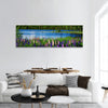 Scandinavian summer landscape with Lupies and lake panoramic canvas wall art